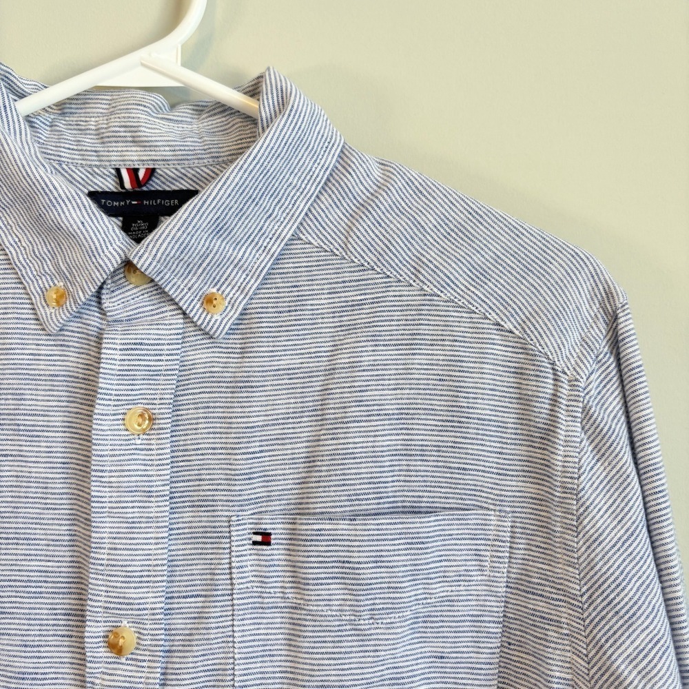 Tommy Hilfiger Boys Size XL Button Down Linen Blend Stripes Classic Preppy